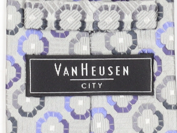 Van Heusen Men's Grey Silk Geometric Slim Tie