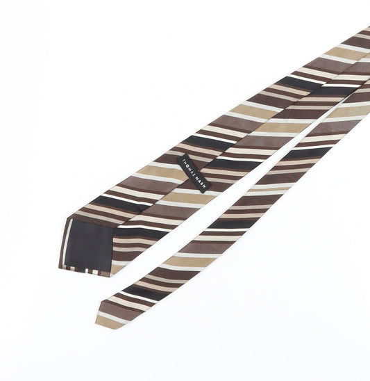 Thomas Nash Men's Brown Striped Silk Tie - Excellent Condition