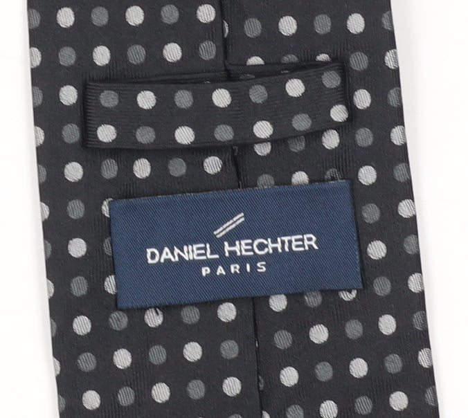 Mens Daniel Hechter Black Polka Dot 100% Silk Tie