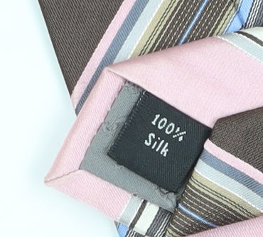 Thomas Nash Men’s Striped Silk Tie - Pink/Brown