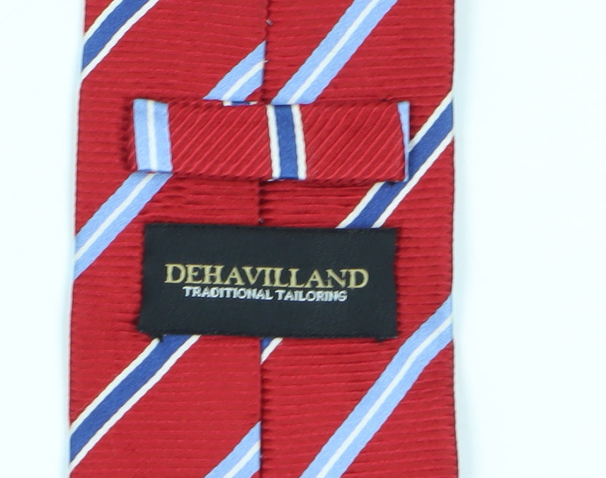 Mens Dehavilland Red Striped 100% Silk Tie