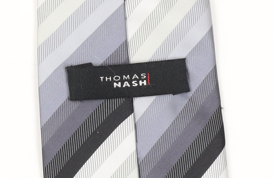 Mens Thomas Nash Grey Striped 100% Polyester Pointed Tie