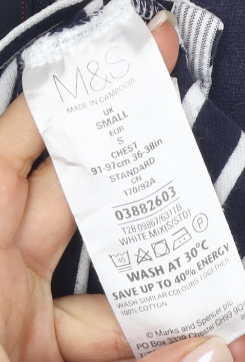 Marks and Spencer Men's White Striped Polo S