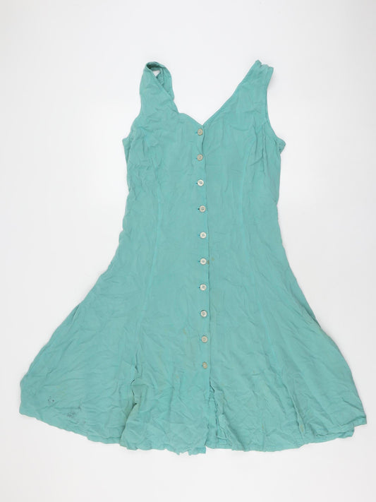Additional front view of French Connection Women's Green Cotton Dress, M, Sleeveless