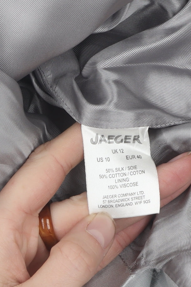 Brand and care label for Jaeger Women's Grey Pencil Skirt, size 12