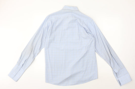 Thomas Nash Men's Blue Check Dress Shirt Slim Long Sleeve