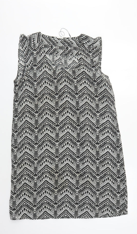 Additional front view of JACQUELINE DE YONG Women's Black Geometric Shift Dress L