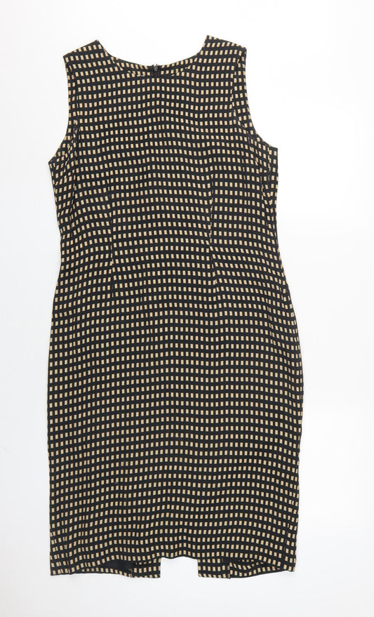 Additional front view of Jaeger Women's Black Sheath Dress, size 12, Classic Formal