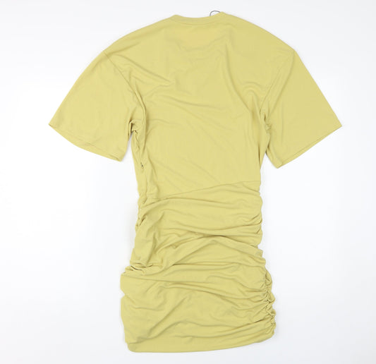 Zara Women's Yellow T-Shirt Dress, Size S, Ruched