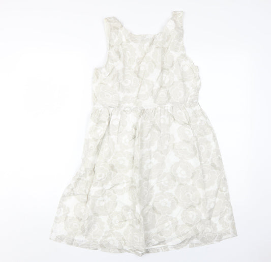 Gap Women's Ivory Floral Dress Size 10 Sleeveless