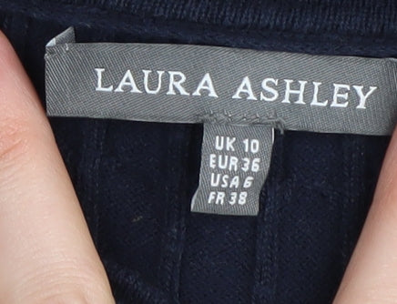 Laura Ashley Women's Blue V-Neck Cable-Knit Jumper