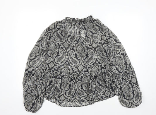 MNG Women's Black Paisley Tunic Blouse Size 12