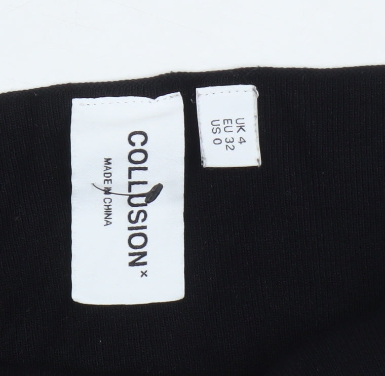 Womens UK Size 4 COLLUSION Black Cropped T-Shirt