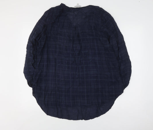 Apricot Women's Blue Check Blouse Size S 3/4 Sleeve V-Neck