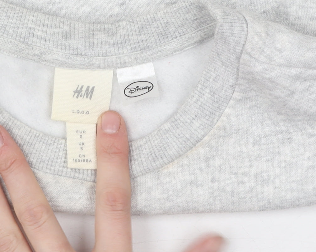 Brand and care label for H&M Disney Grey Mickey Mouse Sweatshirt S