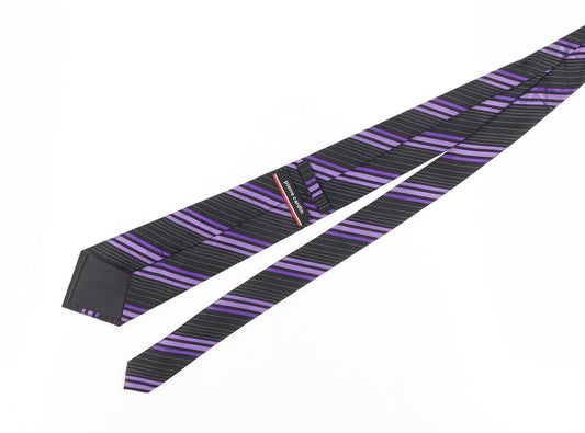 Pierre Cardin Men's Black & Purple Striped Silk Tie