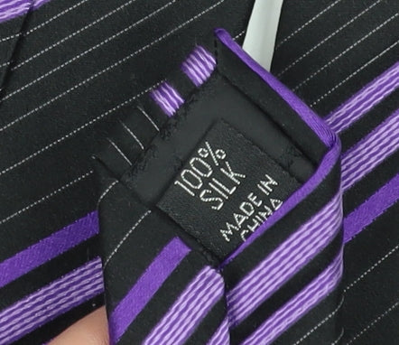 Pierre Cardin Men's Black & Purple Striped Silk Tie