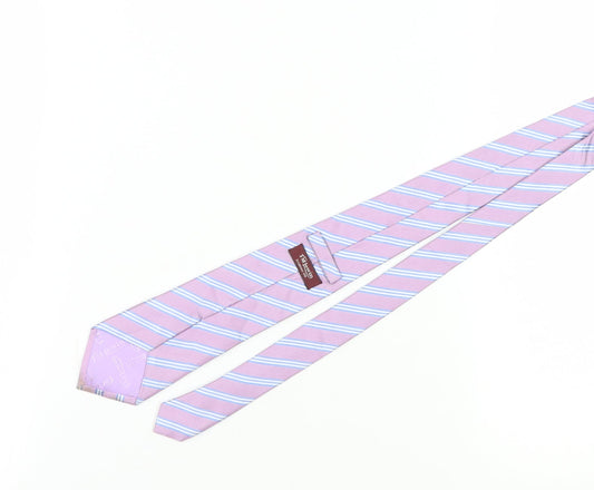 TM Lewin Men's Pink Striped Silk Handmade Tie