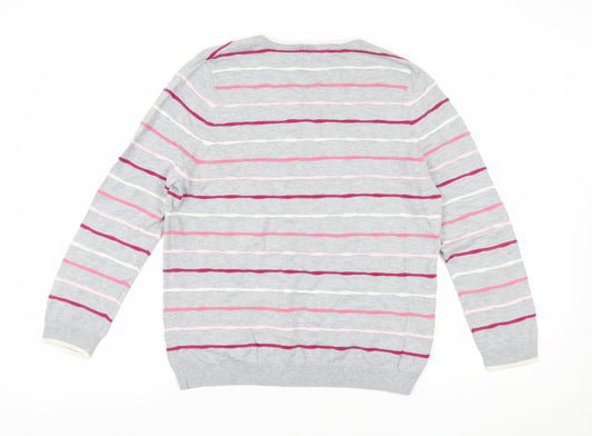 Laura Ashley Women's Grey Striped Pullover Jumper Size 18