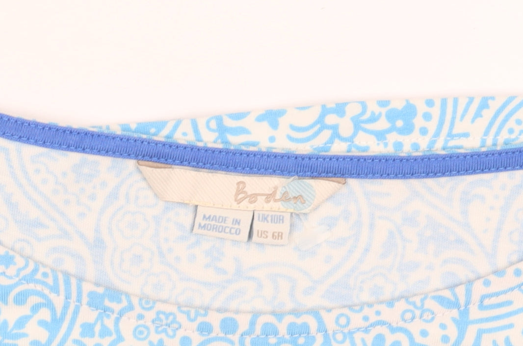 Brand and care label for Boden women’s blue paisley knee length shift dress