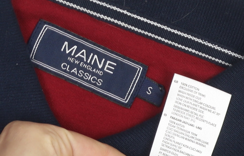 Maine New England Men's Blue Striped Polo Shirt S