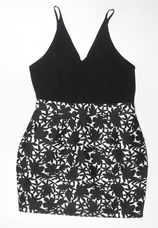 Additional front view of AX Women's Black Floral Slip Dress UK, size 12