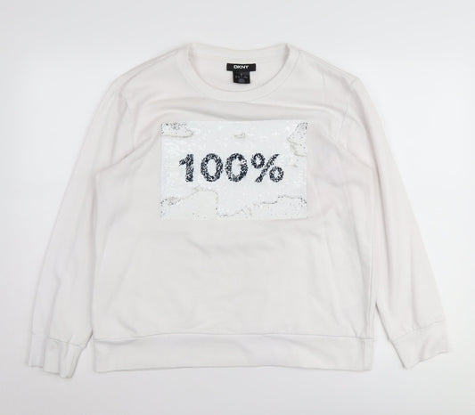 Womens UK Size M DKNY White Pullover Sweatshirt