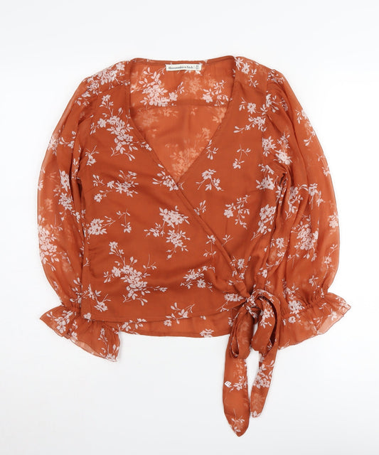 Womens UK Size XS Abercrombie & Fitch Brown Wrap Blouse
