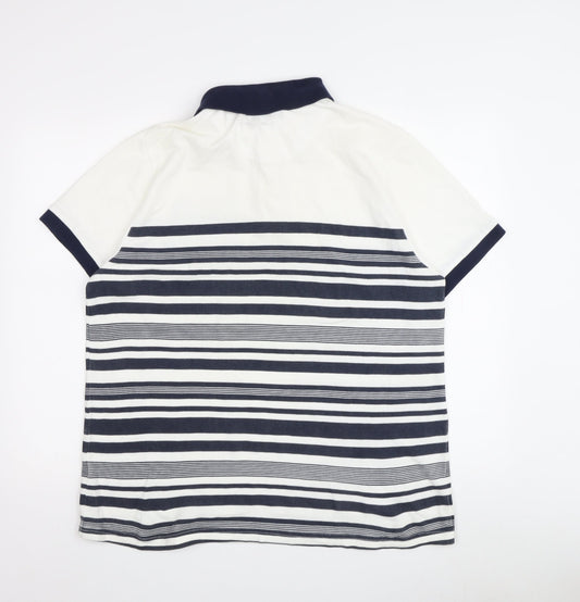 Twisted Soul Men's White Striped Polo Shirt L