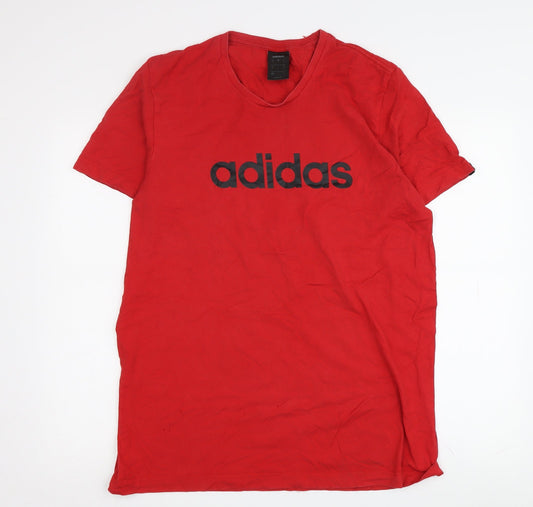 Additional front view of Adidas Men's Red Logo T-Shirt, size M, Cotton Crew Neck