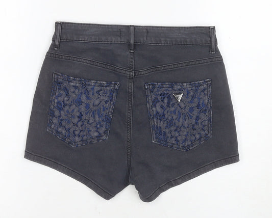 Guess Women's Black Hot Pants, Size 2, Floral Lace Denim