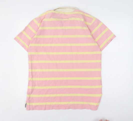 Ouda Men's Pink Striped Polo Shirt, Size M, Casual