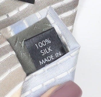 Thomas Nash Men's Silk Striped Tie in Beige and Blue