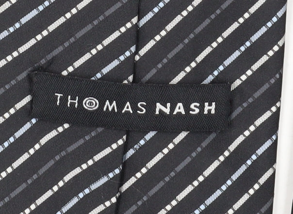 Mens Thomas Nash Black Striped 100% Polyester Tie