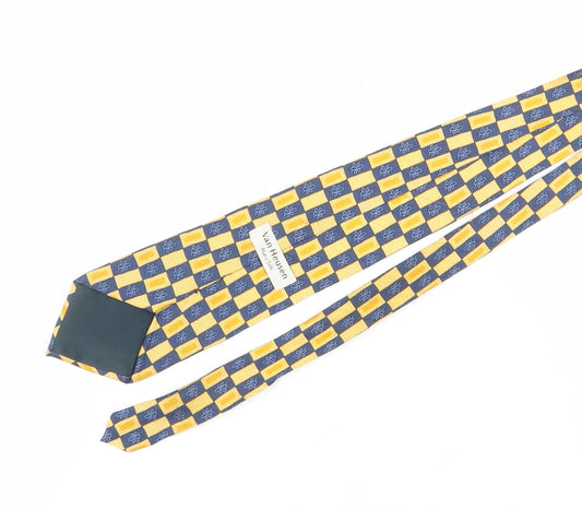 Van Heusen Men's Silk Plaid Tie Blue Yellow One Size
