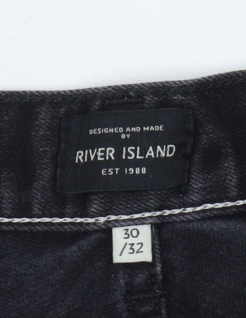 River Island Men's Black Biker Slim Shorts