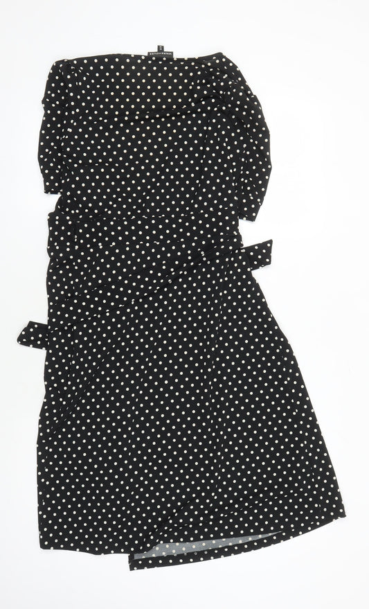 Warehouse Women's Black Polka Dot Wrap Dress Size 10