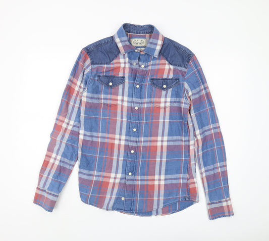 Additional front view of Celio unisex multicoloured slim plaid button-up shirt s