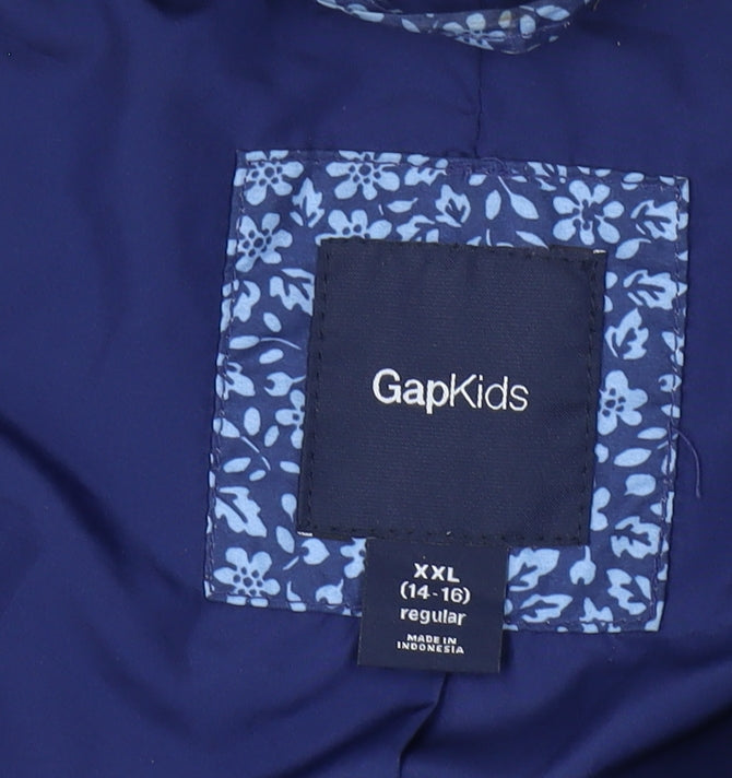 GapKids Girls Blue XXL Puffer Jacket with Fur Trim
