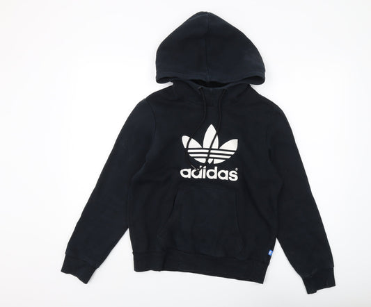 Additional front view of Adidas unisex black hoodie, size 10, pullover graphic