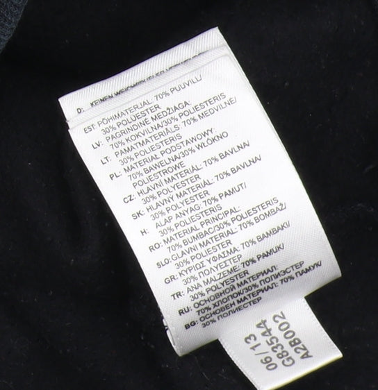Brand and care label for Adidas unisex black hoodie, size 10, pullover graphic