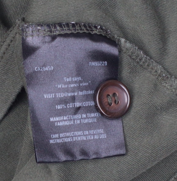 Ted Baker Men's Green Long Sleeve Buckle Neck T-Shirt