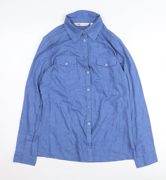 Womens UK Size 10 EWM Pure Classics Blue Button-Up