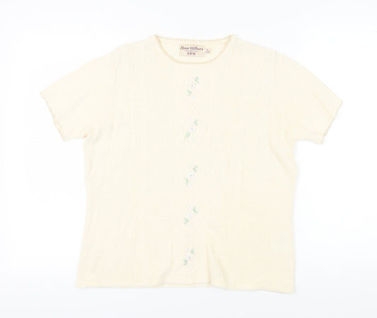Womens UK Size 14 Honor Millburn Ivory Basic T-Shirt