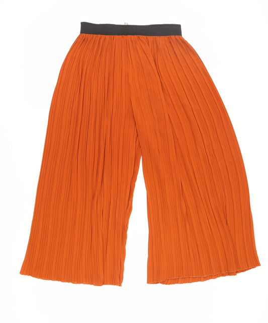 Womens UK Size S Stradivarius Relaxed Fit Wide-Leg Orange Trousers