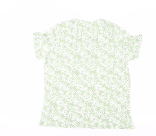 Damart Women’s Floral Green T-Shirt, L, Cotton