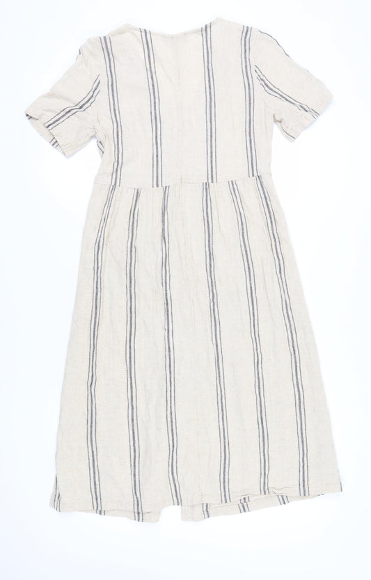 Marks and Spencer Women Beige Striped Midi Dress