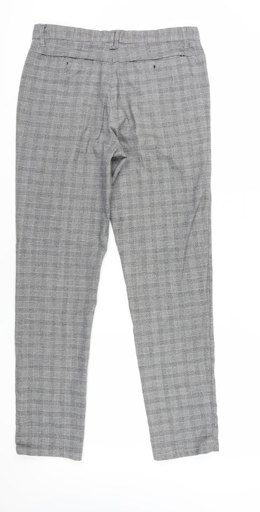 Kiabi Men Grey Slim Fit Check Chino Trousers 40