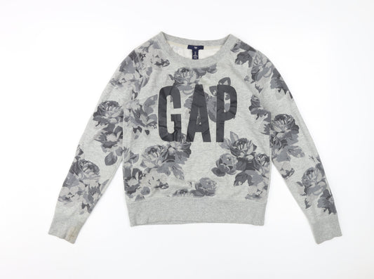 Gap Women’s Grey Floral Logo Sweatshirt - S