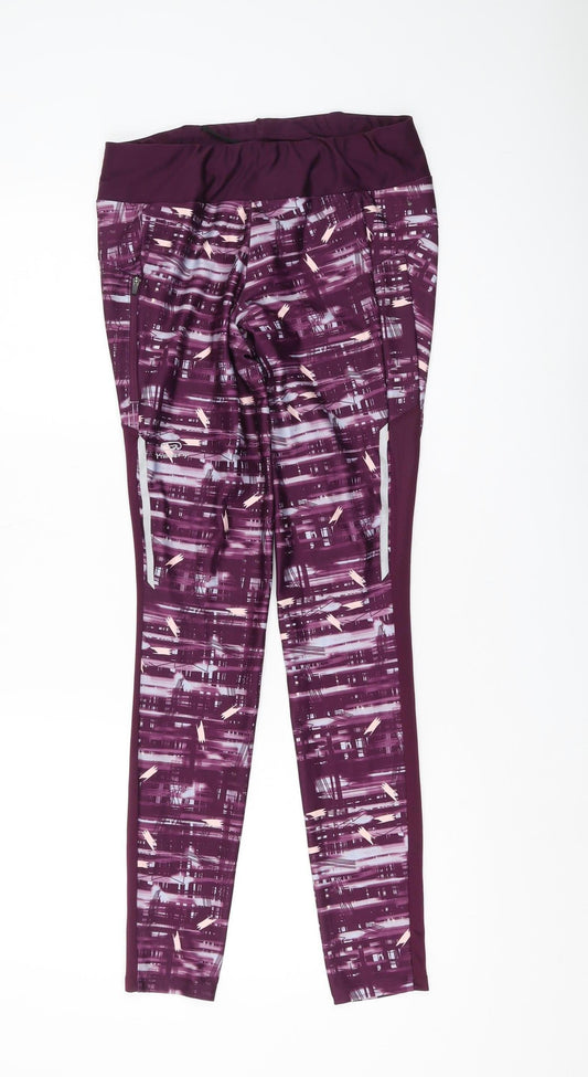 Womens UK Size M DECATHLON Regular Fit Leggings Purple Trousers